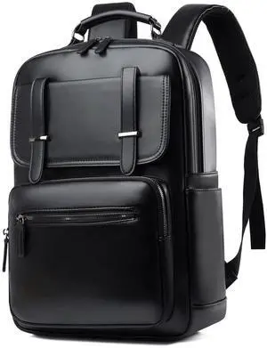 Saddhu Laptop Backpack for Women, Faux Leather Business Travel Bag for Commuter Work Office (Black 02)