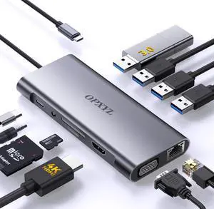 OPXYL 11-in-1 USB C Hub Multiport Adapter, USB C Docking Station with 4K HDMI, VGA 1080P, 100W PD, Ethernet, SD/TF, Audio, USB 3.0 Port, Laptop Dock for MacBook Pro/Air, iPad, Windows