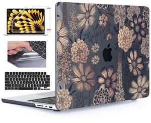 YSCLBAHUK Case for MacBook Pro 14 inch M5 A3434 M4 A3112 A3401 A3185 M3 A2918 M2 A2779 M1 A2442 2021-2025 Release, Plastic Hard Case+Keyboard Cover+Trackpad Film+Screen Protector, Vintage Flower