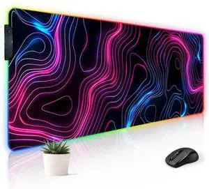 Stanoha RGB Mousepad LED Desk Mat Gaming Large Keyboard Cute Desktop Computer Laptop 14 Light XXL Long Giant Big Cool Modern Design Unique for Men Boys Gamer Oversized Wide 30x12'' Mousepad, Topo