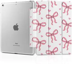 MEEgoodo Case for iPad 10.2 inch, Case for iPad 9th Generation 2021/ 8th Generation 2020/ 7th Gen 2019, Tablet Cover with Silk Texture & PC Back Cover, Pink Bows