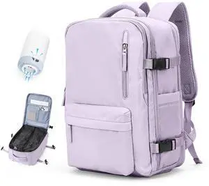 Vacuum Travel Backpack with Pump for Women, Personal Item Carry on Backpacks Flight Approved 18x14x8 inches for Men,Laptop Waterproof Work Compression bags Casual Daypack. (Purple)