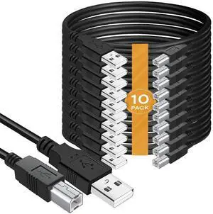 (10-Pack) USB A to B Printer Cable, 1ft. High Speed Transfer Scanner Printer Cord Compatible for HP Canon Dell Epson Brother Lexmark Xerox Samsung Piano DAC, Etc (1-Feet)