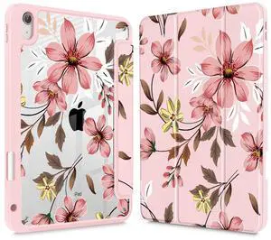 Mektron Case for 2025 iPad 11 inch (A16 Chip) 11th Gen Fit iPad 10th Gen10.9 inch 2022, Buit in Pencil Holder with Shockproof Cover Clear Shell + Trifold Stand + Auto Wake/Sleep, Floral C293