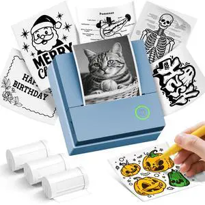 ETIKEZ Sticker Printer, PM290C Portable Mini Printer, Inkless Bluetooth Sticker Maker with 3 Rolls Paper, Impresora Portátil for Notes, Journal, DIY, Gift, Print Pod for School/Office/Home, Blue