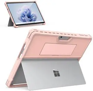 MoKo Case Compatible with Microsoft Surface Pro 11, Surface Pro 10, Surface Pro 9 13 Inch, All-in-One Protective Rugged Cover with Hand Strap, Compatible with Type Cover Keyboard, Rose Gold