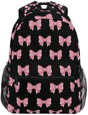 hezely Pink Black Bows School Backpack Bookbags, Athletic Student Laptop Book Bag,Backpack with Side Pockets for Travel, Hiking, Camping