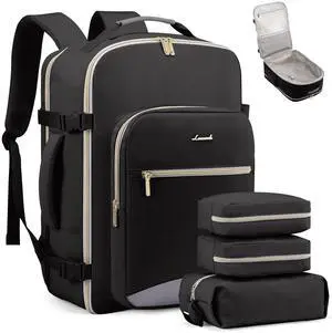 LOVEVOOK Travel Backpack for Women & Men 50L,Airline Approved Carry On Backpack Travel Essentials,TSA Carry on Luggage,Waterproof Personal Item Travel Bag,Suitcase with 3 Packing Cubes,Black-Grey