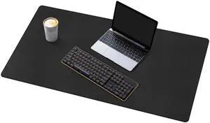 Mydours 36" x 16" Large PU Leather Desk Pad with Non-Slip Suede Base, Black Waterproof Mouse Pad, Spacious Surface for Keyboard & Laptop, Office Home Gaming Desk Protector, Easy Clean Smooth Cover