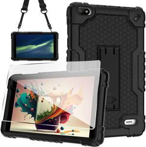 Doemoil Case for BLU M8L 2022,BLU M8L Plus 8 inch Tablet - [Built-in Kickstand] Anti Slip Kids Friendly Shockproof Silicone Protective Cover with Screen Protector (Black/Black/1 PC)