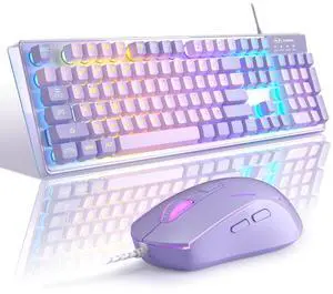 Gaming Keyboard and Mouse Combo, K1 RGB LED Backlit Wired Keyboard with 104 Key Computer PC Gaming Keyboard for PC/Laptop (Purple)