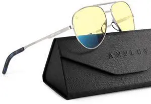 ANYLUV Blue Light Blocking Glasses Men, Pilot Style Computer Gaming Glasses Lightweight Metal Frame & Comfortable Nose Pad