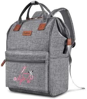 Nurse Backpack/Bag for Women - 15.6 Inch Waterproof Laptop Travel Backpack with USB Charging Port, Large Wide-open Nursing Bags,Nurse Bags for Work,Home Health Clinical Bag for College Teacher, Grey
