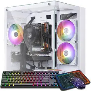 Prebuilt Gaming PC Desktop Computer,AMD Ryzen R5 5500 Desktop,Operating at A Frequency of 3.6-4.2 GHz,RX590 Graphics Card with 8GB Video Memory,16GB RAM, 1TB NVME SSD,WiFi 5.0,RGB Fan x4