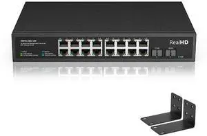 Real HD 16 Port 2.5Gb Unmanaged Ethernet Network Switch with 16 x 2.5G Base-T Port, 2 x 10G SFP+, Work with 10-100-1000Mbps, 120G Bandwidth, Fanless Quiet, 19 In Rack Mount, Sturdy Metal Casing