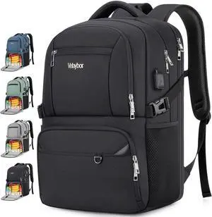 Velaybor Insulated Lunch Backpack Fit 17" Laptop, Work Backpack with Lunch Box & USB Charging Port for Men & Women, Water Resistant College Computer Bag for Travel, Business, Hiking (Black)
