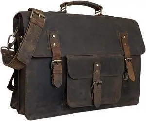 Leather Messenger Bag - Laptop Satchel Bags 18 Inches Genuine Computer Briefcase Crossbody Shoulder Bag for Men and Women