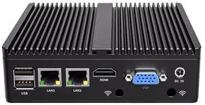 UDPTCP Firewall, Industrial/Fanless Mini PC  Celeron N2840, 2 x RJ45(1000M), USB 3.0,HDMI,VGA, Mini Desktop Computers with Dual WiFi for Business Home Office, NO RAM NO mSATA SSD