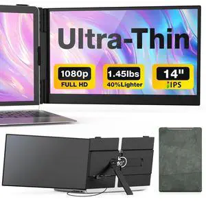 Laptop Screen Extender, 14-Inch Ultra-Thin & Lightweight, 1080P FHD Portable Travel Monitor, Plug & Play, Laptop Extended Monitor Portable for 13-17 Inch Laptops, Compatible with Win/Mac/Chrome/Linux
