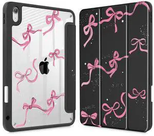 May Chen Case for iPad Air 11 (M3 2025 / M2 2024) 7th 6th, iPad Air 4 & 5 10.9 Inch 5th 4th (2022/2020) - Pencel Holder + Auto Sleep/Wake, Transparent Shockproof Back Cover, Black Bows