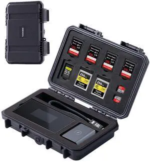 DOCKCASE Dual-Layer Memory Card Case, Holds 3 CFexpress A, 3 CFexpress B, 4 SD, 2 TF Cards, Fits 81F/71D USB-C HUB & Battery, Water-Resistant & Shockproof