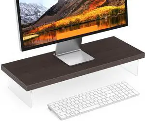 SSWOOD Monitor Stand Riser, Wood & Acrylic Computer Monitor Stand Desk Desktop Organizer Table For Home, Office Workspace, Laptop Riser, Printer, PC & TV Screen Riser