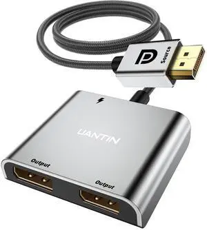 UANTIN DisplayPort to Dual DisplayPort Splitter Extended Display Adapter | 4K 60Hz Display Port Splitter 1 in 2 Out for Dual Monitors, MST Hub - External Graphics Card - for PC, NVIDIA, AMD