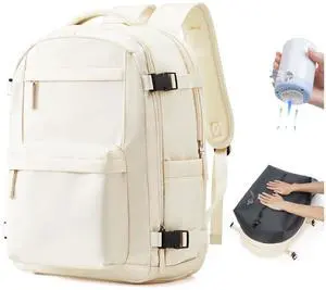 VGCUB Vacuum Backpack Travel with Electric Pump Vacpack System Storage Compression Laptop Work Business Waterproof College Weekender Bags Casual Daypack Backpacks for Women Men Beige