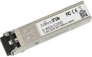 Mikrotik S-85DLC05D is a 1.25G SFP transceiver with a 850nm Dual LC connector, for up to 550 meter Multi Mode fiber