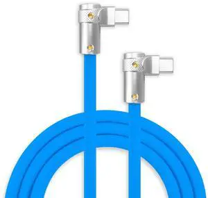 chubbycable FlexElbow 90 Degree 240W Fast Charging Cable Right Angle USB C Cable Silicone Charging Cord Compatible with iPhone 17-15 Series iPad, Blue, Double Elbow Type C to Type C, 4.9FT