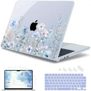May Chen Compatible with M4 MacBook Air 15 Inch Case 2025 2024 2023 A3241 A3114 A2941 M3 M2 with Liquid Retina Display & Touch ID, Protective Plastic Hard Shell Cover - Blue Flower P672