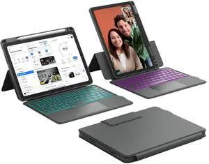 CHESONA Rugged Keyboard Case for iPad (A16) 11th 2025/10th Generation 10.9-inch 2022, Smart Trackpad, 15°-180° Adjustable, Portrait/Landscape, Magnetic Backlit Keyboard for iPad (A16) 11th/10th, Grey