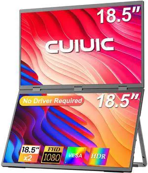 CUIUIC Dual Portable Monitor, 18.5" 1080P FHD IPS Folding Stacked Triple Laptop Screen Extender, USB-C Plug & Play Travel Extended Computer Display for Laptop PC Windows Mac w/Stand & VESA Mountable
