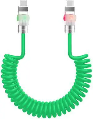 chubbycable Neon Chubby Neon Glow Coiled USB C Cable for Car 100W Fast Charging Spring Cable with Gradient Illumination Compatible with iPhone 17-15 Series, Green, Type-C to Type-C, 1.64FT-4.43FT