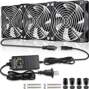 GDSTIME Big Airflow 3 x 120mm Fans DC 12V Powered Fan with AC 110V - 240V Speed Control, Cabinet Chassis Cooling Fan, Server Workstation Cooling