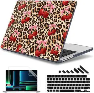 May Chen Case for M4 MacBook Pro 16 inch A3403 Max A3186, M3 A2991 M2 A2780 M1 A2485 Pro Max 2024 2023 2022 2021 Release, Plastic Hard Shell Case with Screen Pretector&Keyboard Cover, Cherry&Cheetah