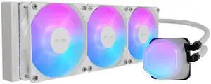 Design by Cooler Master 360 Elite Liquid White AIO CPU Liquid Cooler, R9|Ultra 7, Ceramic Bearing Pump, Translucent aRGB Cover, 360 Radiator, PWM Fans, AMD Ryzen AM5|4, Intel LGA 1851|1700 Platform