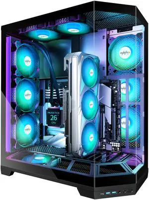 MUSETEX PC Case, Vertical GPU Mounting Design, Pre-Installed 5 PWM ARGB Fans, 360MM RAD Support, ATX Mid-Tower Gaming PC Case with Type-C, 270° Full View Tempered Glass, Black, GR3