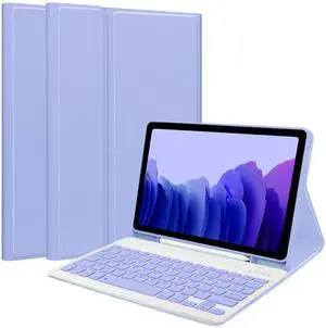 Keyboard Case for Samsung Galaxy Tab A7 10.4inch 2022/2020, Magentic Protective Cover with Pencil Holder, Detachable Wireless Bluetooth Keyboard, Purple