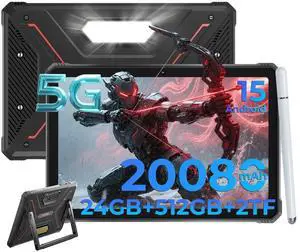 HOTWAV R9 Ultra 5G 2025 Rugged Tablet Android 15, 11" FHD+ 120Hz 20080mAh Waterproof Tablet with Pen, Octa-Core 24GB+512GB/2TB TF, 64MP+16MP+20MP, Gemini AI/IP68&IP69K/5G LTE&WiFi/Face ID/OTG/GPS