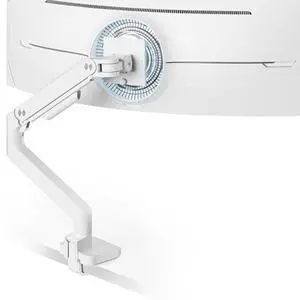 ARES WING Ultrawide Monitor Arm White for 17 to 49 Inch Heavy Duty Curved Screen, Holds 44 Lbs, Adjustable Gas Spring Monitor Arm Desk Mount with C Clamp, Grommet Base, 75/100 Vesa Mount