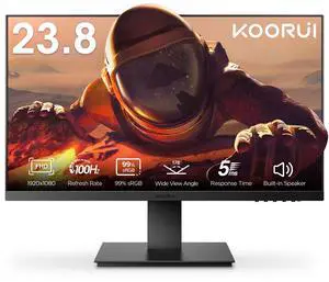 KOORUI 24 Inch Computer Monitor FHD 1920 x 1080p 100HZ, Built-in Speakers, Ultra-Slim Bezels, 75mm VESA Mountable, Tilt Adjustable, HDMI, VGA, Black
