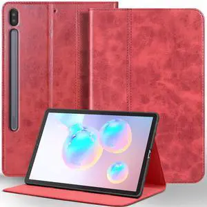 NANRUIL for Samsung Galaxy Tab S6 10.5 inch Case 2019 Model(SM-T860/T865/T867) Genuine Leather Cover Protective Shell,Auto Wake/Sleep.Red