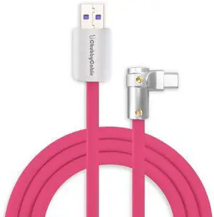 chubbycable FlexElbow 90 Degree 120W Fast Charging Cable Right Angle USB C Cable Silicone Charging Cord Compatible with iPhone 17-15 Series iPad, Rose Red, USB-A to Type-C, 0.32FT