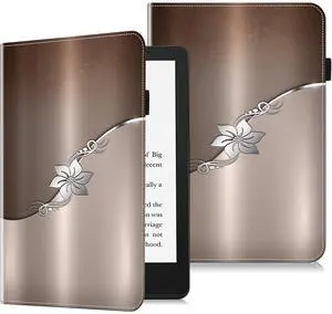 VODEFOX Case for 6.8 Kindle Paperwhite 11th Generation 2021,Kindle Paperwhite Signature Edition Case,PU Leather Book Cover with Auto Wake/Sleep - Silver Flower