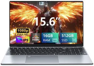 15.6 inch Gaming Laptop,with 16GB RAM, 512GB SSD,R5 7430U Processor (Up to 4.3GHz), 1920 x 1080 Display, Wi-Fi 5, Bluetooth 5.0, HDMI Port x1, Backlit Keyboard,Win11 Pro,Traditional Laptop Computer