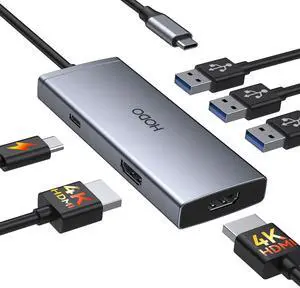 USB C Docking Station Dual HDMI Monitor 4K 60 Hz USB C to Dual HDMI Adapter with 2 hdmi Ports, USB-C Hub 2 Monitors with 3 USB Port PD Charging Compatible for Dell XPS HP Surface Yoga etc