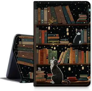 Cat Library Case for All-New Kindle Fire HD 10 Tablet 10.1" (13th Generation, 2023 Release), PU Leather Folding Stand Cover with Multi-Viewing Angles Auto Sleep & Wake