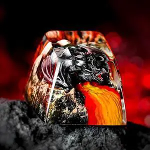 Fantasy Black Dragon in Volcano Artisan Keycap R1 SA Profile Custom Cool Dragon Keycaps 1U ESC Handmade Gaming Resin Key Cap Cherry MX Switch Compatible Mechanical Keyboard Dragon Lover Gift