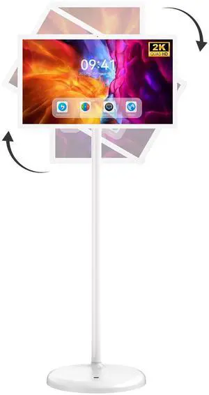 OHYEAHSPIN 22 Inch Portable TV on Wheels, 2K Smart Touch Screen Rolling TV LCD Display with Wires plugged in use, Android OS, Type-C, USB, HDMI Port, Support Wireless Mouse Keyboard